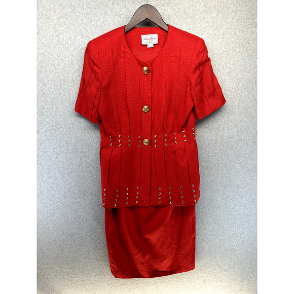 Ann Stuard Jackets & Blazers - Vintage Ann Stuard Womens Suit 2-Piece Skirt Blouse Set Red Size 6 at La Costa